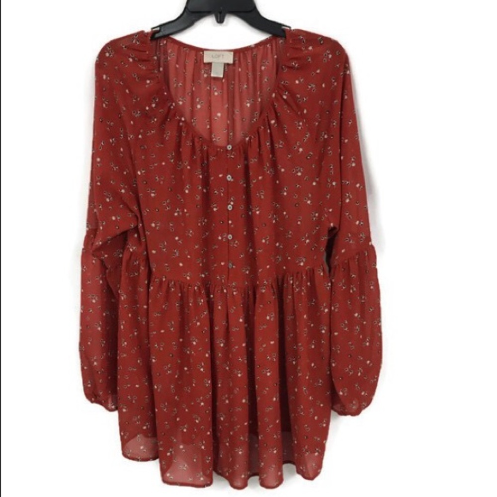 LOFT RED FLORAL BOHO BLOUSE L